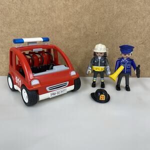 Playmobil Fire Chief Unit Vehicle Car & 2 Figurines Kids Toys Geobra 90s